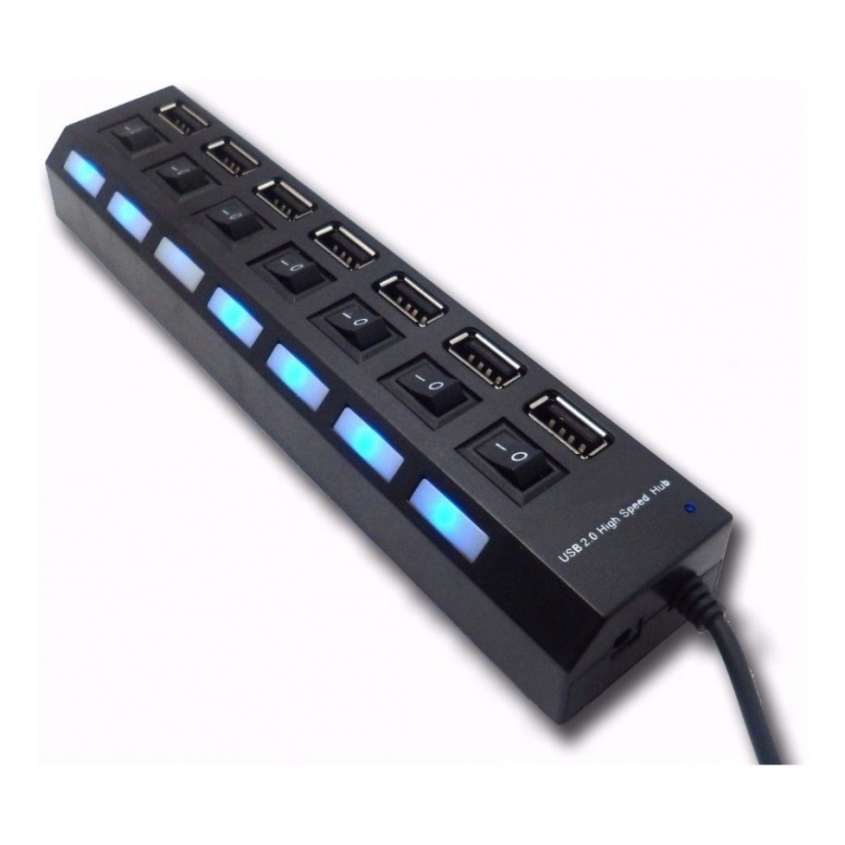 HUB USB 2.0 de 7 Puertos c/tecla Intco