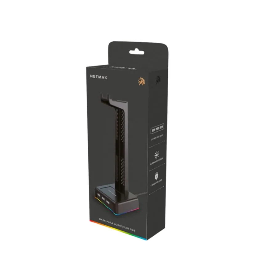 Base Soporte RGB para Auricular c/ Hub USB 3 Puertos Netmak