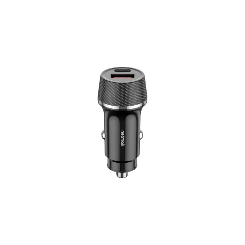 Cargador p/Auto USB-C PD 30W + USB QC3.0 18W Netmak
