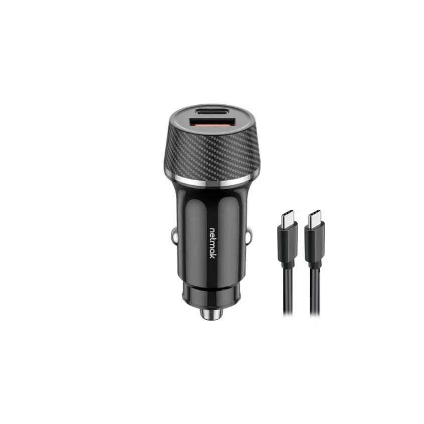 Cargador p/Auto USB-C PD 30W + USB QC3.0 18W - Incluye cable Tipo-C