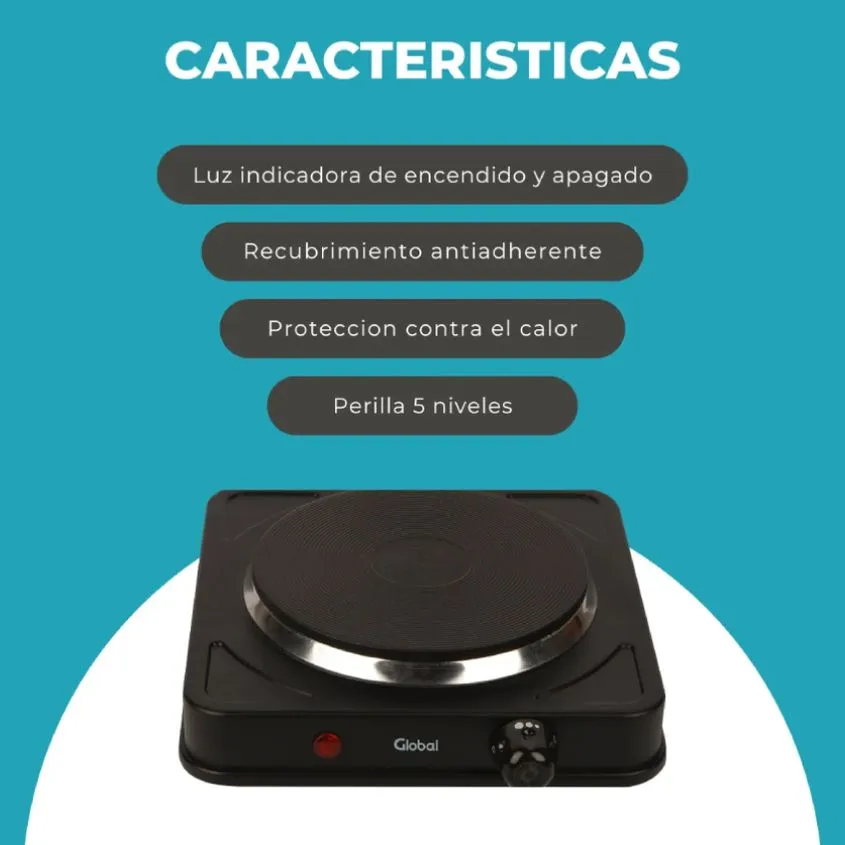 Anafe Electrico de Metal 1 Hornalla 1000W Global