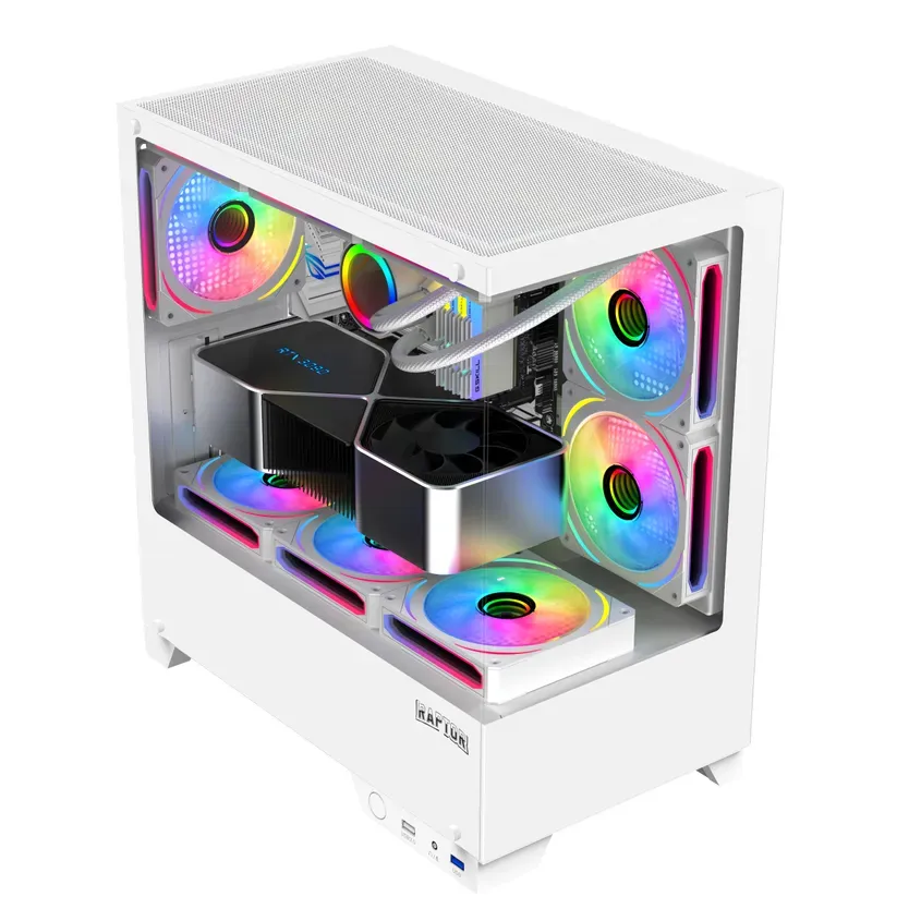 Gabinete Gamer Raptor Thunder Strike Tg Fan X1 Rgb Blanco