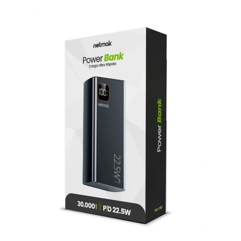 Power Bank 22.5w Carga Rapida 30.000 mAh c/Display Digital Netmak