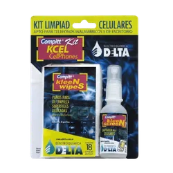 Kit Limpiador Para Tablet y Celulares spray 60 cc + 4 panos Delta